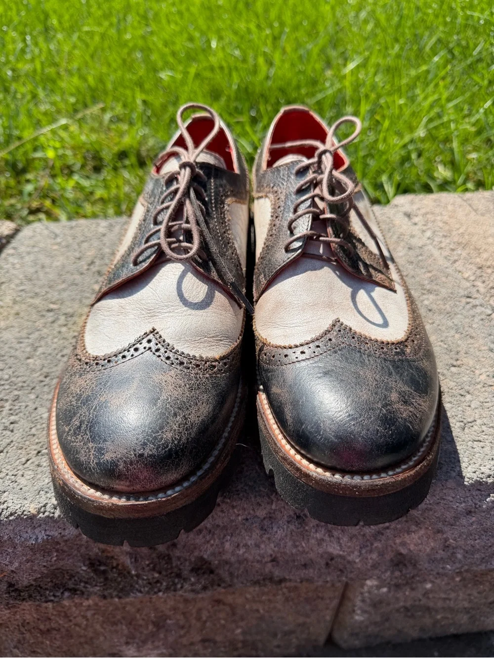 Bed Stu Lita Oxford Wingtips Distressed black Vintage Leather Sz 11